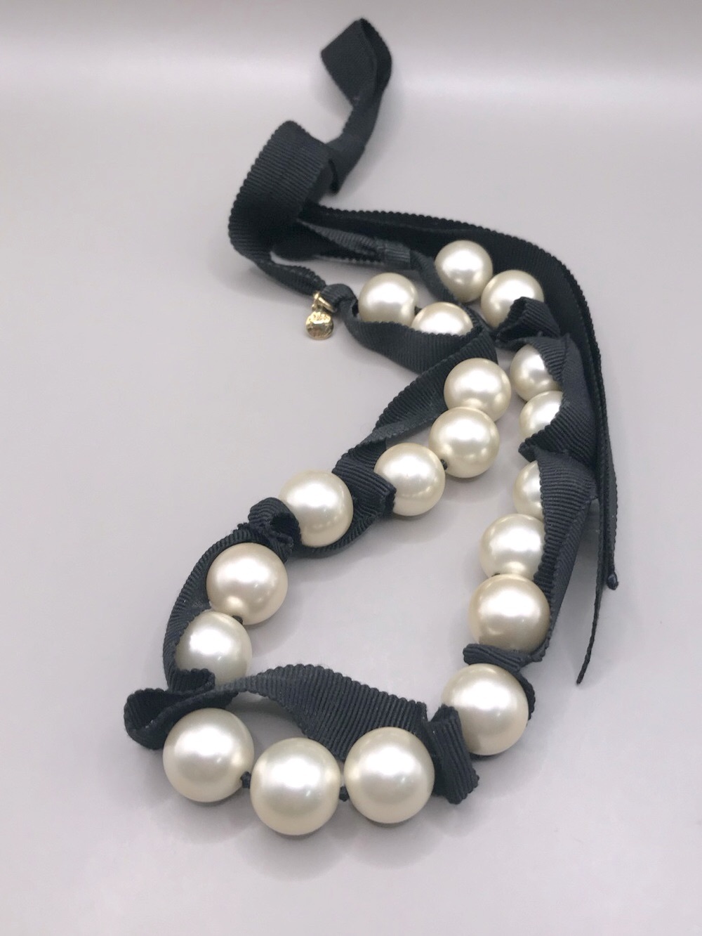 J. Crew Black Ribbon Faux Pearl Necklace